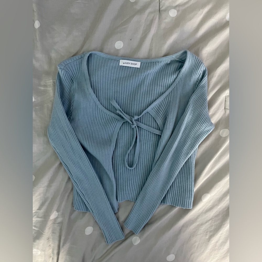 Light blue front tie cardigan